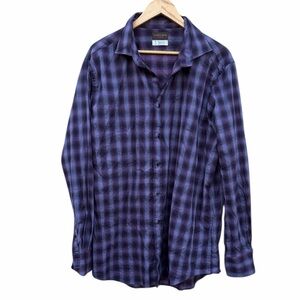 Thomas Dean Purple Plaid button front shirt size XXL